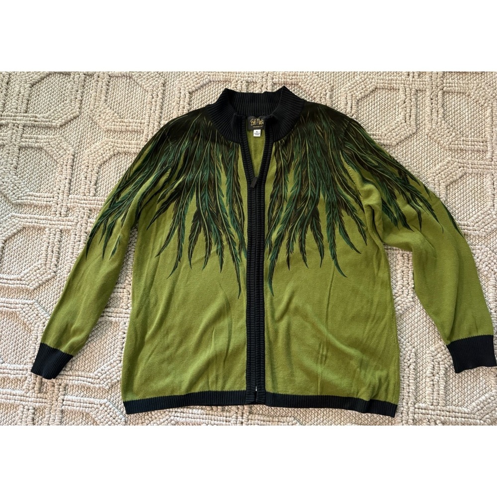 Bob Mackie Ladies Wearable Art Full Zip Green Sweater Size XL